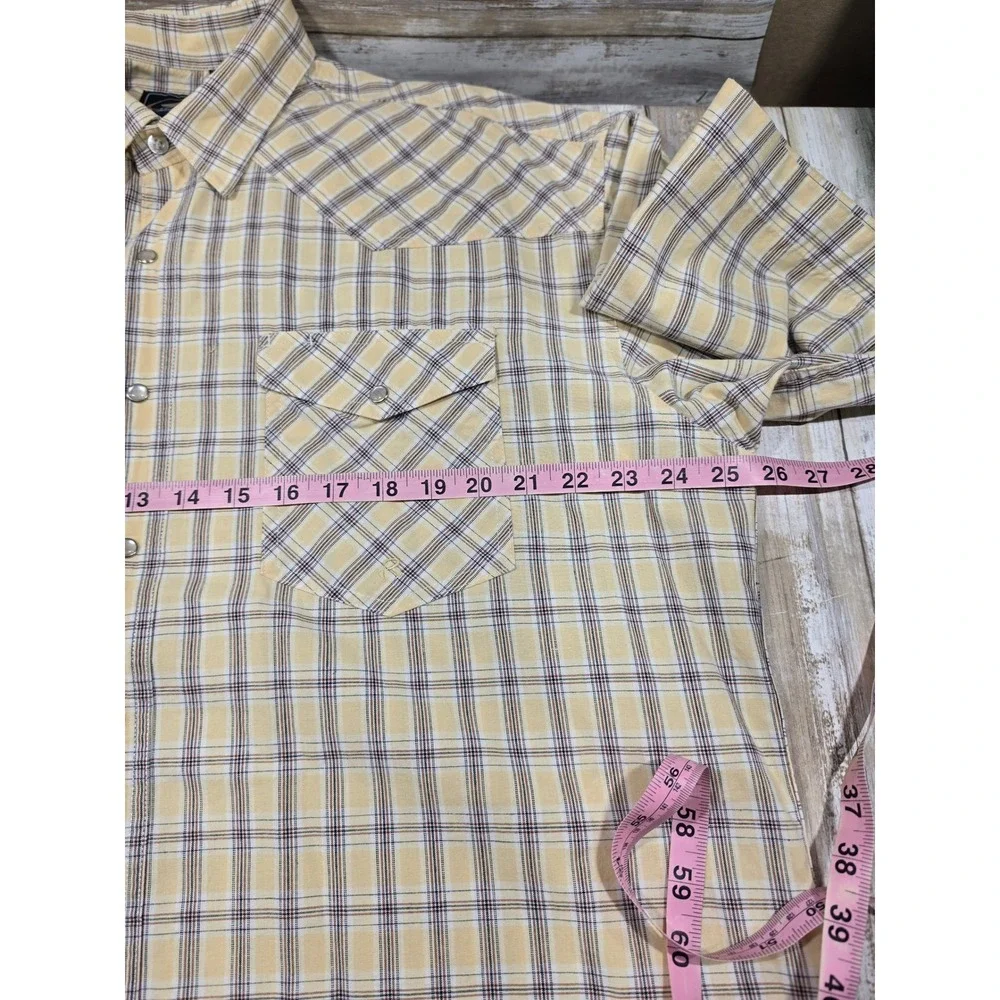 Roper‎ Mens XL Yellow Plaid Short Sleeve Pearl Snap Western Shirt Cotton